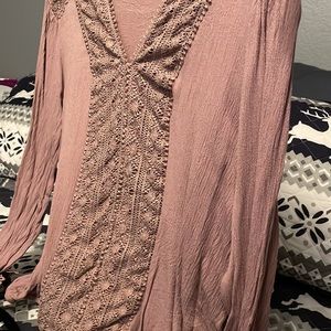 Never worn long sleeve blouse with lace detail and drawstring at the bottom